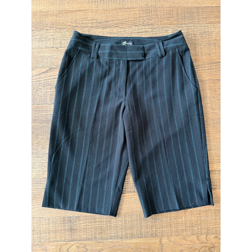 Swing Bette & Court Women Black Teal Pinstripe Golf Shorts Size 4 Stretch Knee